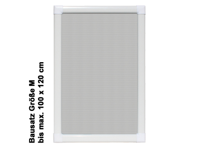 Fliegengitter / Insektenschutz Alu Bausatz für Fenster bis 100x120cm (individuell kürzbar) - Rahmenfarbe: Weiß